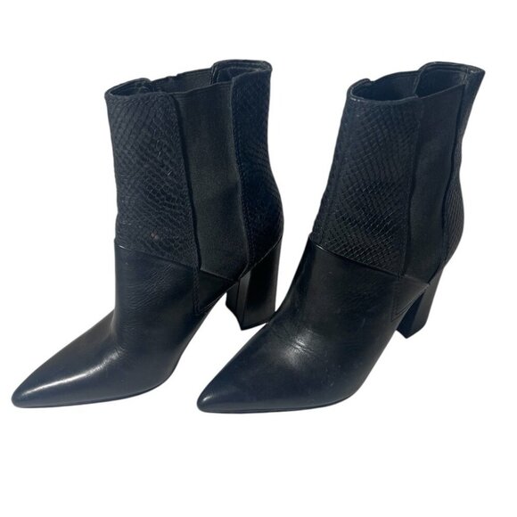 Guess Black Pointed-Toe Ankle Boots W/Snake-Print & Chunky Heels Size Size 5.5 - Picture 3 of 6